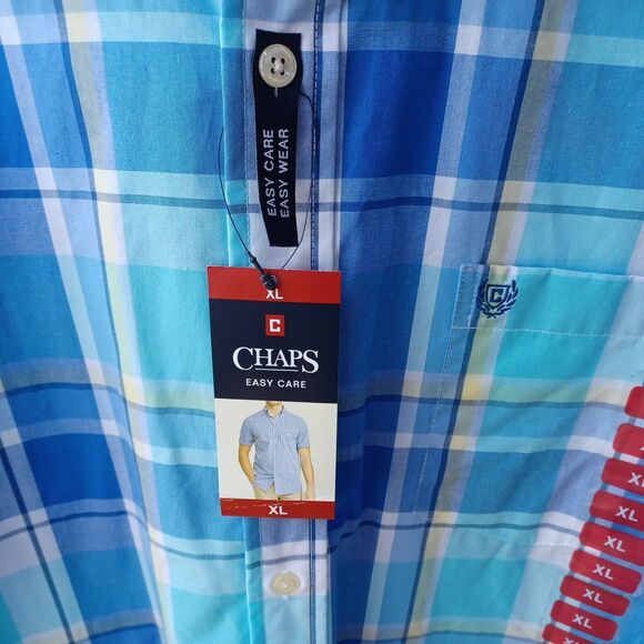 Chaps Men's Size XL Blue Plaid Short Sleeve Button Down Easy Care Shirt NWT - Picture 11 of 12